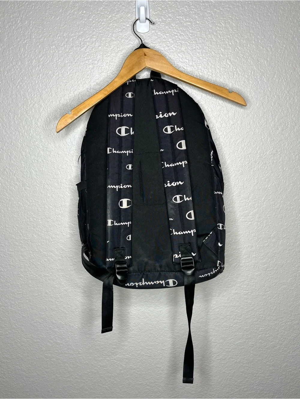 Champion‎ All Over Logo Print Backpack Black White School Travel Gym Bag